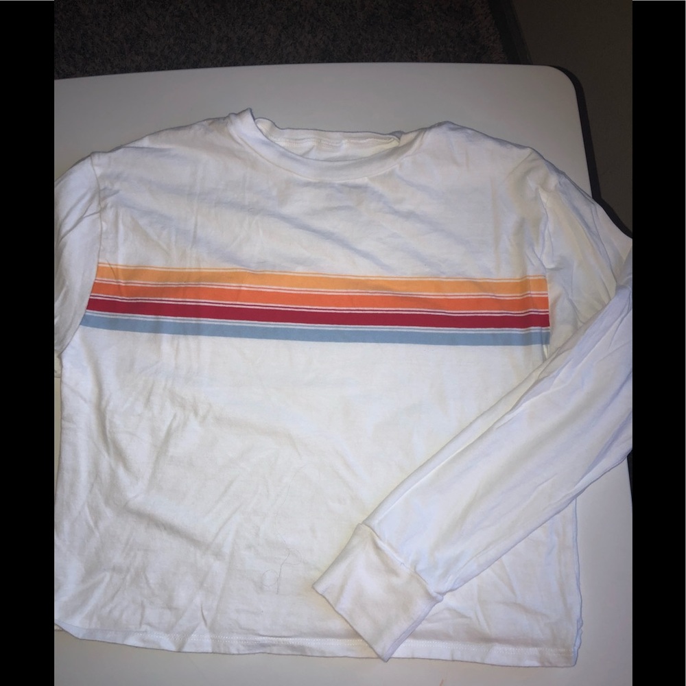 White cropped  long sleeve with striped colors